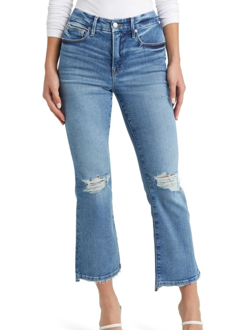 GOOD AMERICAN Good Legs Cropped Mini Bootcut Jeans in Indigo